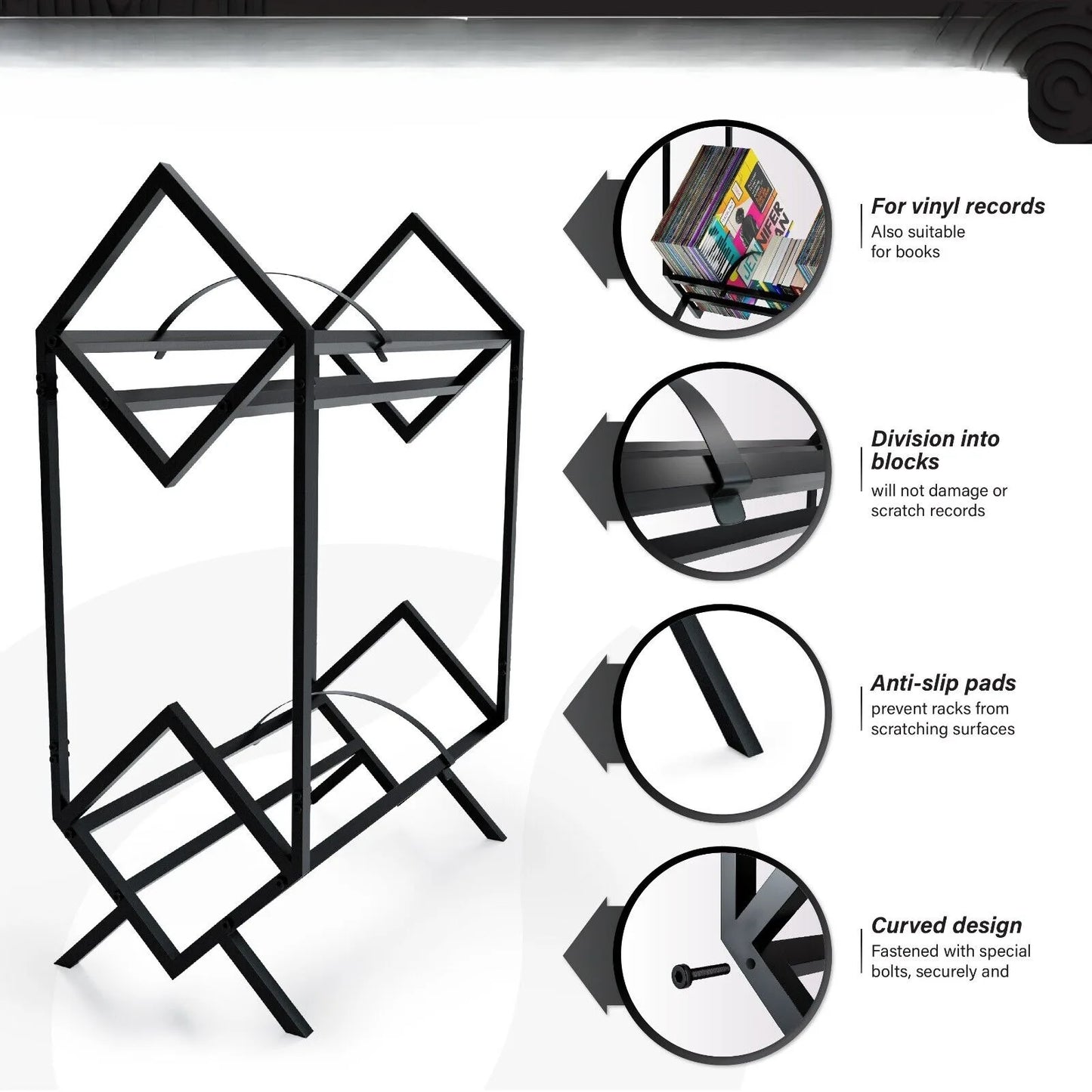 Black Vinyl Record Storage Holder 160-200 LP - GEEKAUDIOZ
