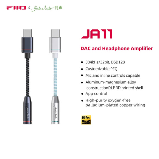 FiiO  JA11 USB Type C to 3.5mm Earphone/Headphone Adapter USB C Cable USB C to 3.5 Audio Aux Cable For IOS Android