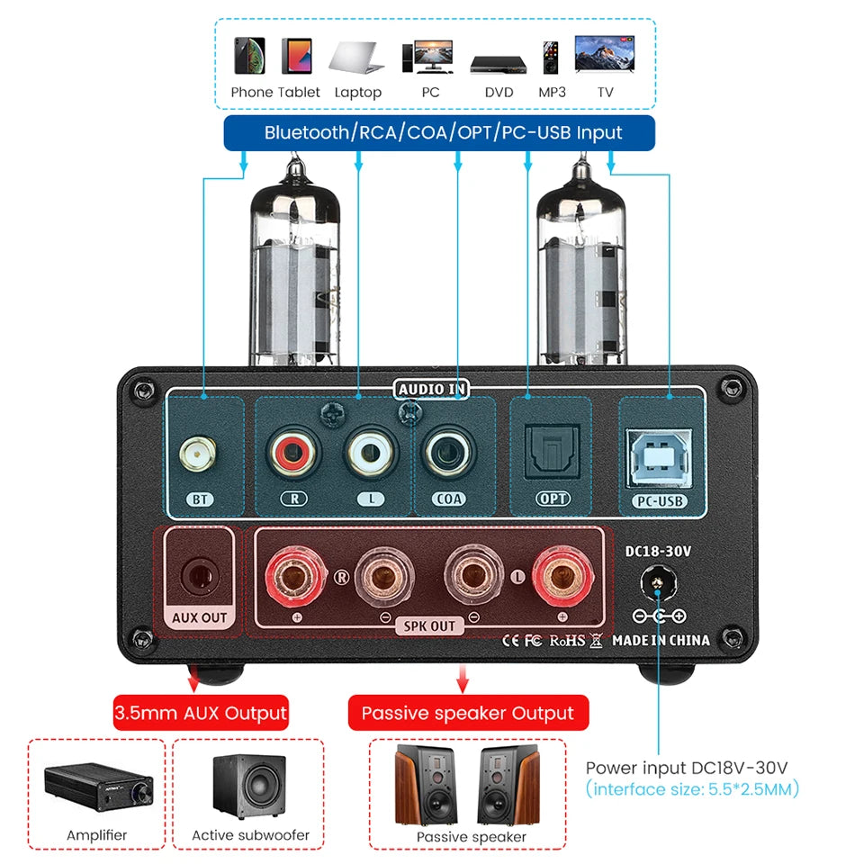 AIYIMA Audio T9 Bluetooth Vacuum Tube Amplifier