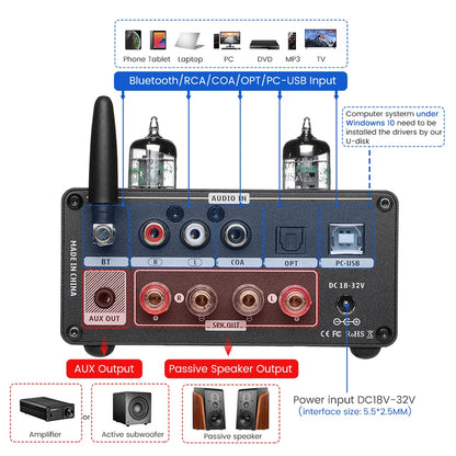 AIYIMA T9 PRO HiFi Bluetooth Tube Amplifier 2x100W