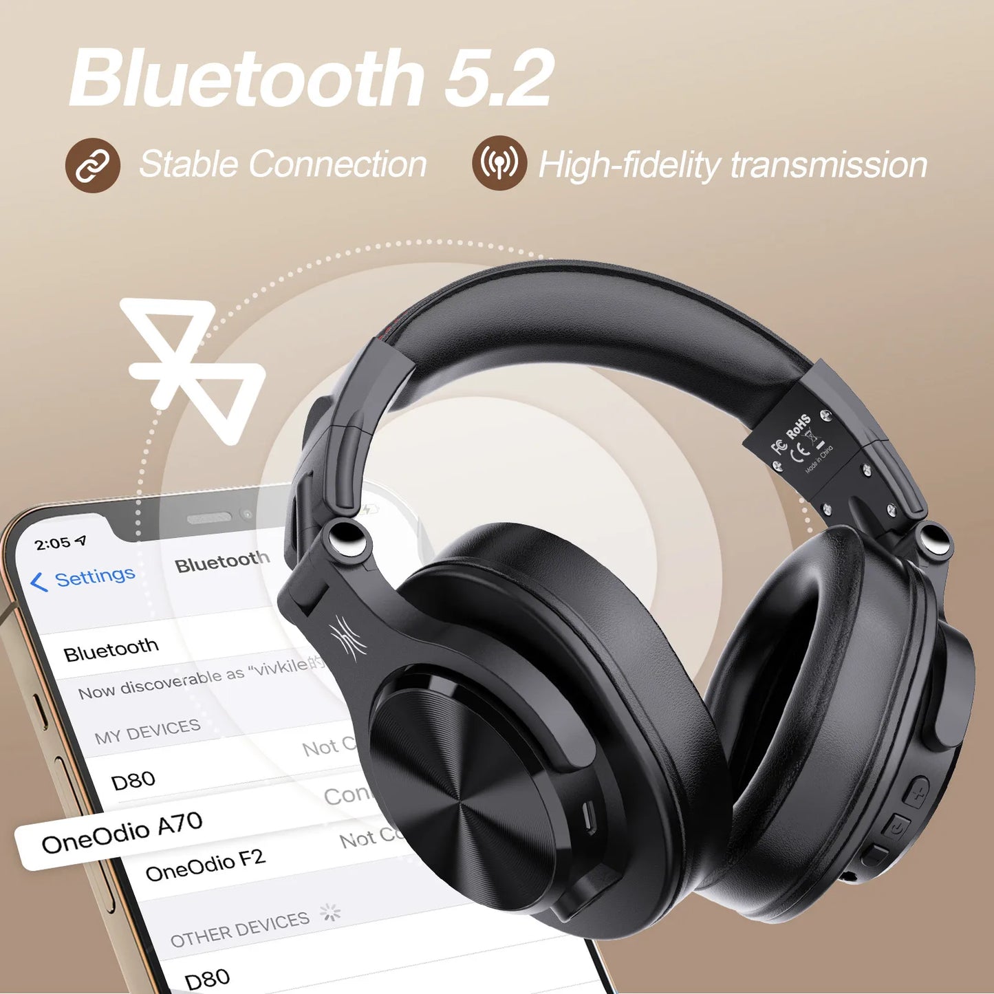 Oneodio Fusion A70 Bluetooth 5.2 Headphones Hi-Res Audio