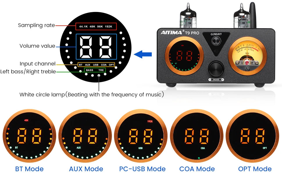 AIYIMA T9 PRO HiFi Bluetooth Tube Amplifier 2x100W