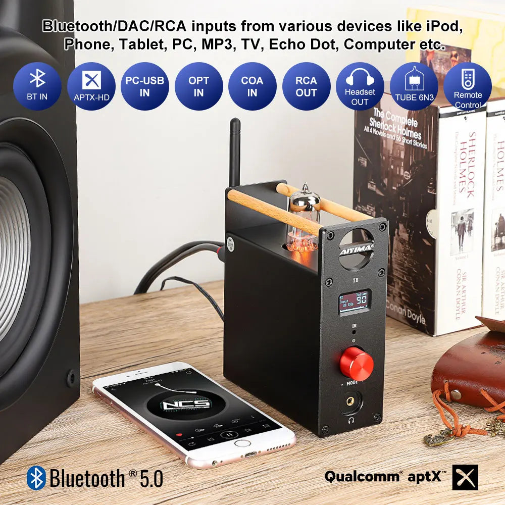 AIYIMA Audio T8 Tube Vacuum HiFi Bluetooth Headphone Amplifier