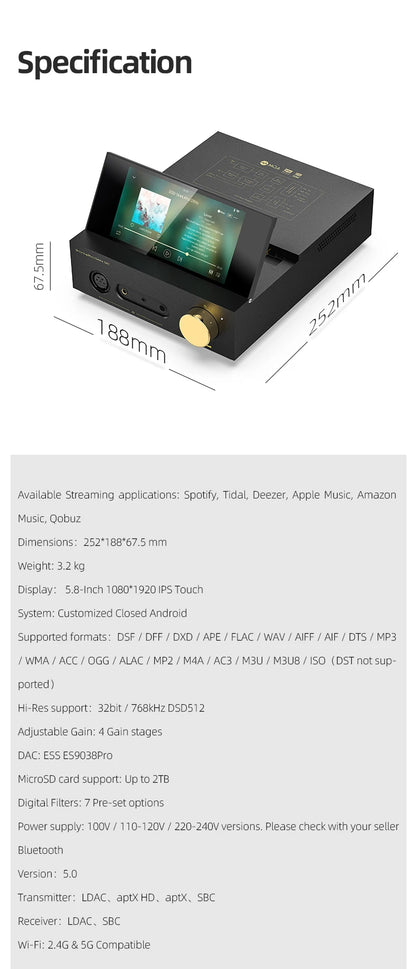 SHANLING EM7 Hi-End Desktop Music Player with Headphone Amplifier