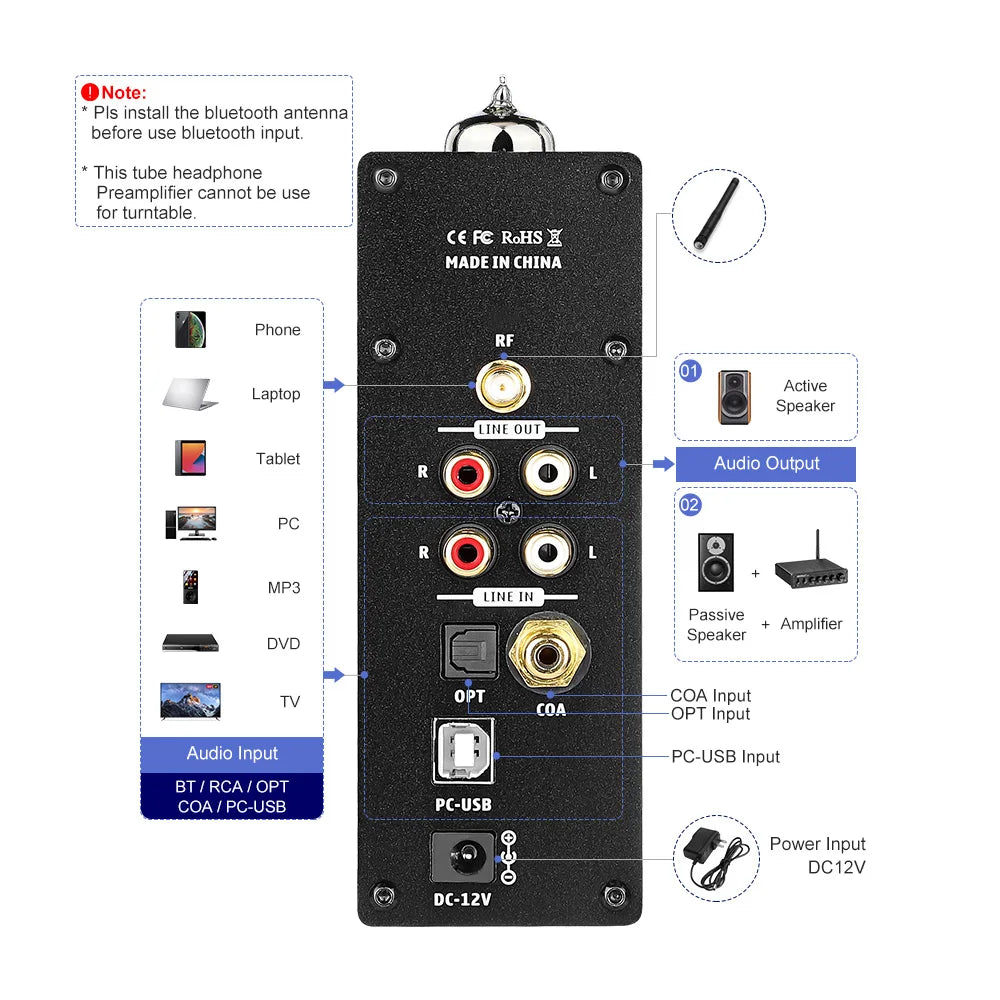 AIYIMA Audio T8 Tube Vacuum HiFi Bluetooth Headphone Amplifier