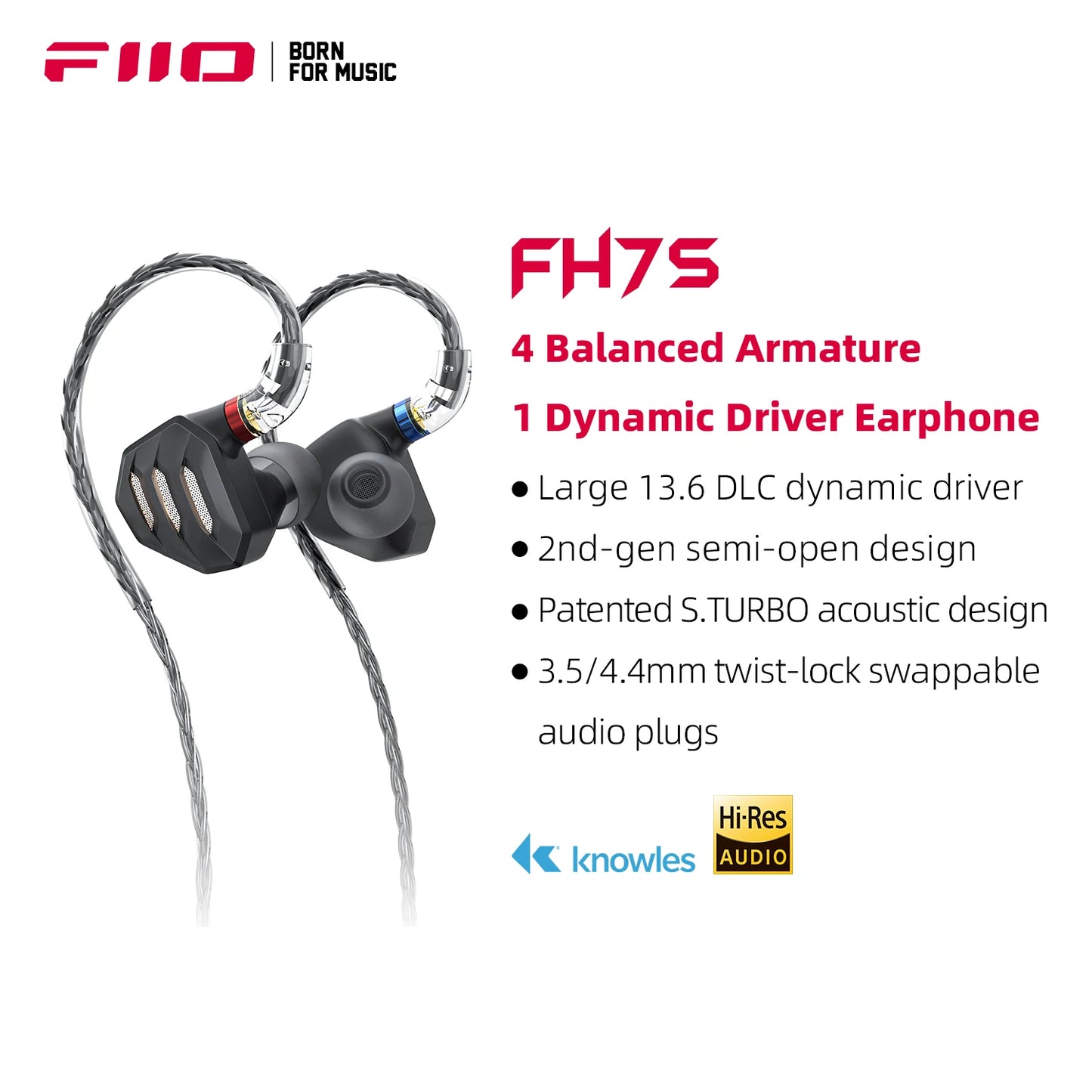 FiiO FH7S High-Performance Hybrid Technology IEM Earbuds