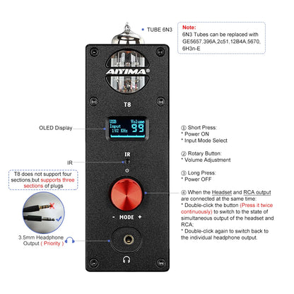 AIYIMA Audio T8 Tube Vacuum HiFi Bluetooth Headphone Amplifier