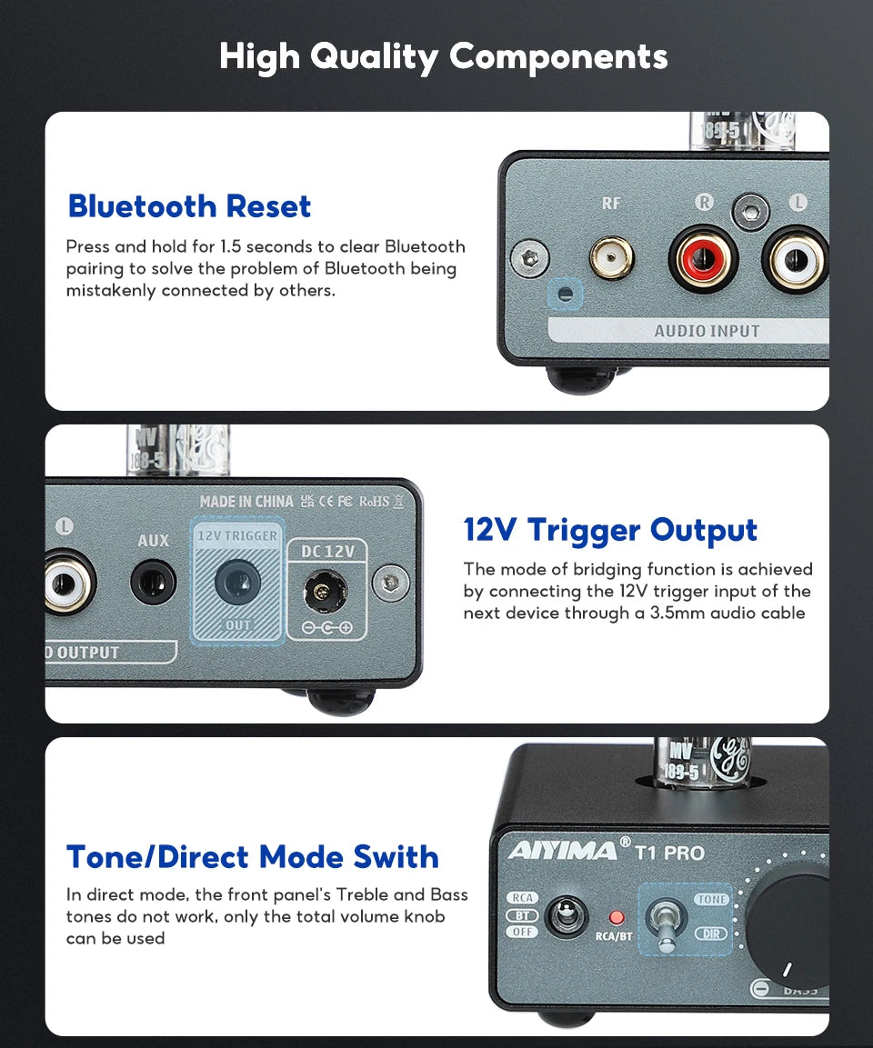 AIYIMA Audio T1 Pro Hi-Fi Bluetooth Tube Preamplifier