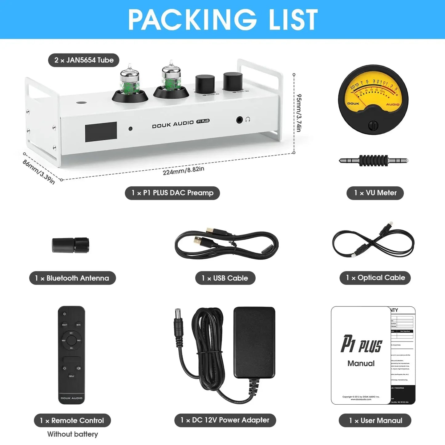 Douk Audio P1 PLUS Bluetooth Tube Preamp / DAC Headphone Amp