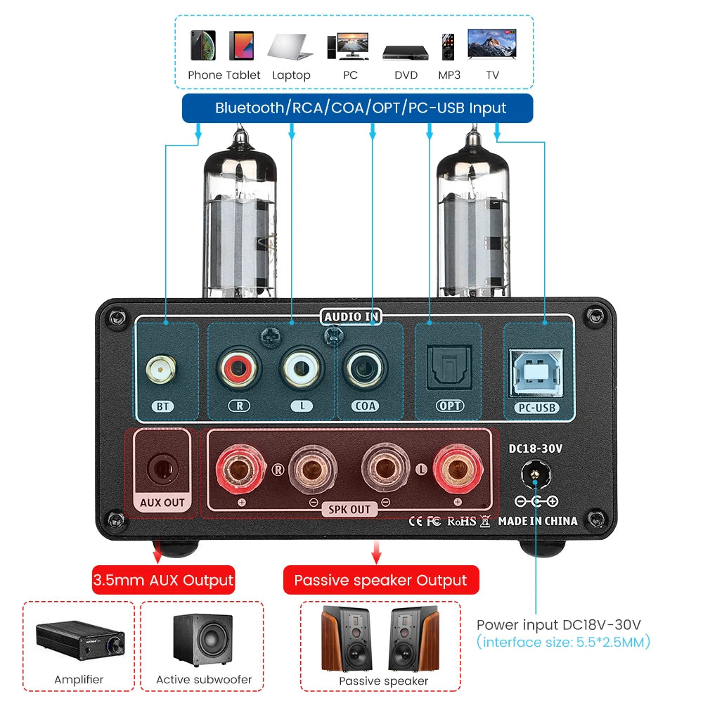 AIYIMA Audio T9 Bluetooth Vacuum Tube Amplifier